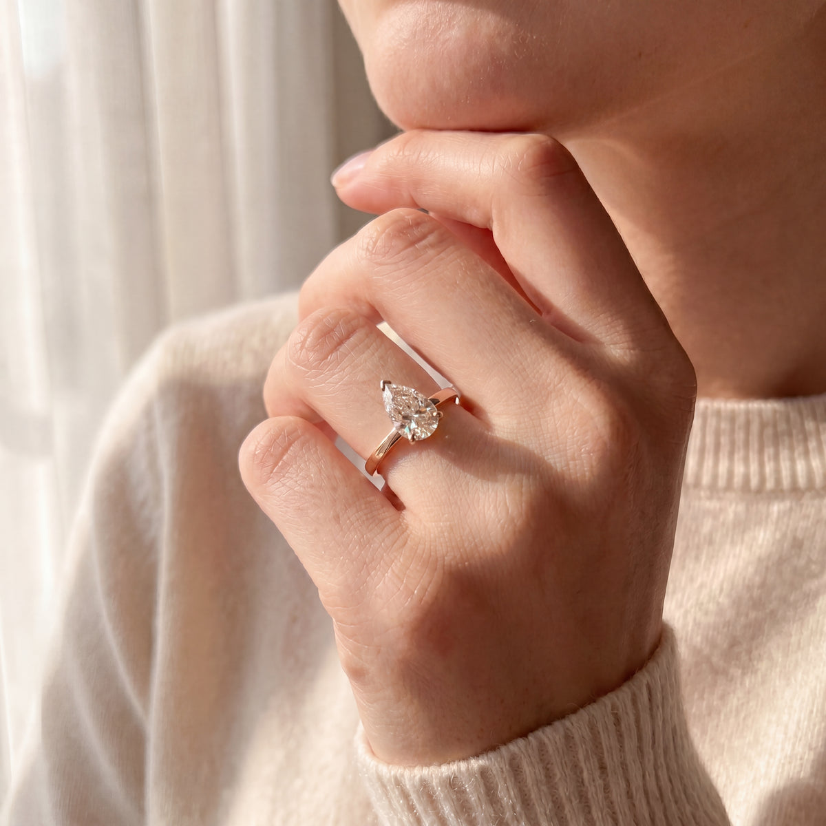 3 CT Pear Shape Pink Color Lab Diamond Ring in 14K Rose Gold