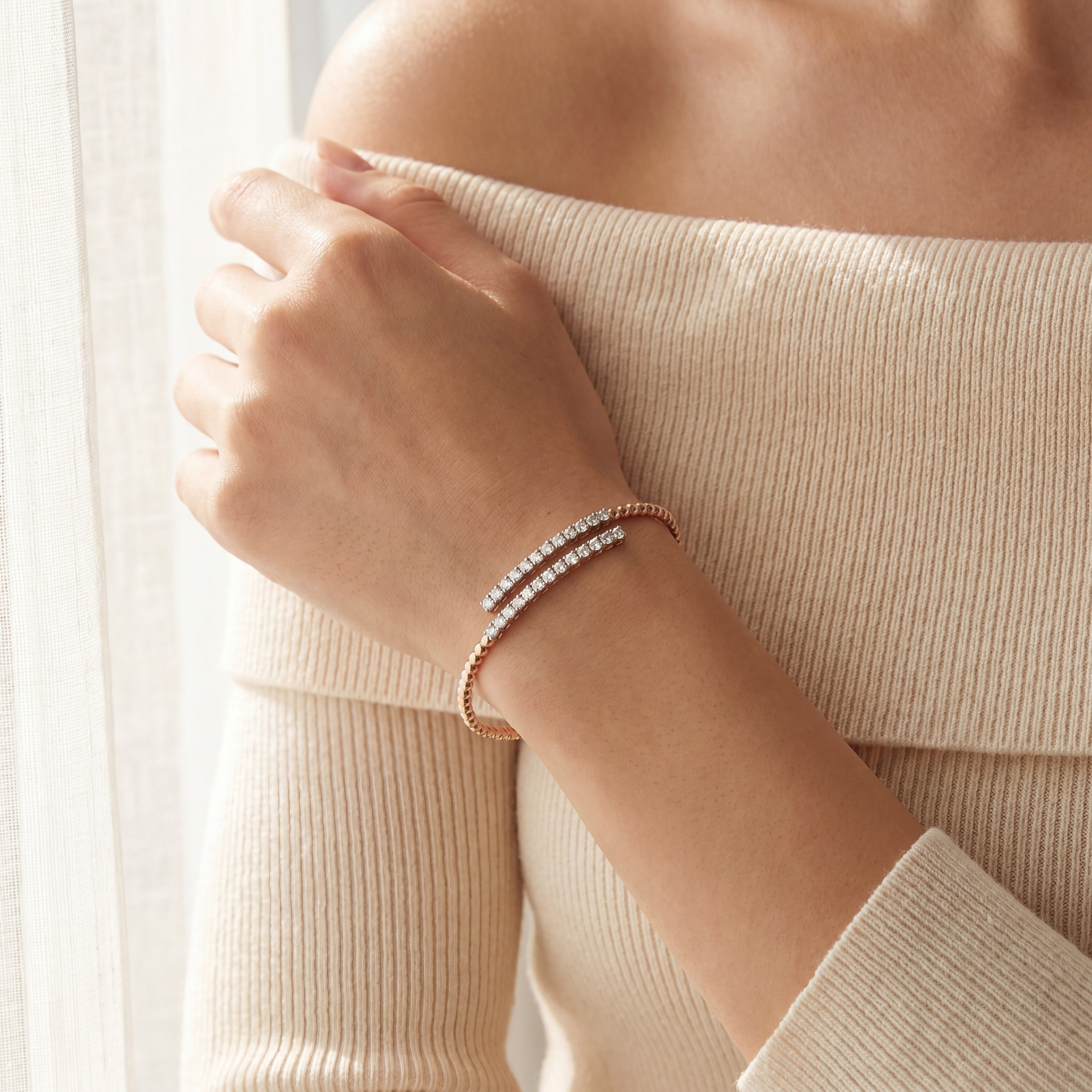 18K Rose Gold Diamond Stretch You & Me Bangle