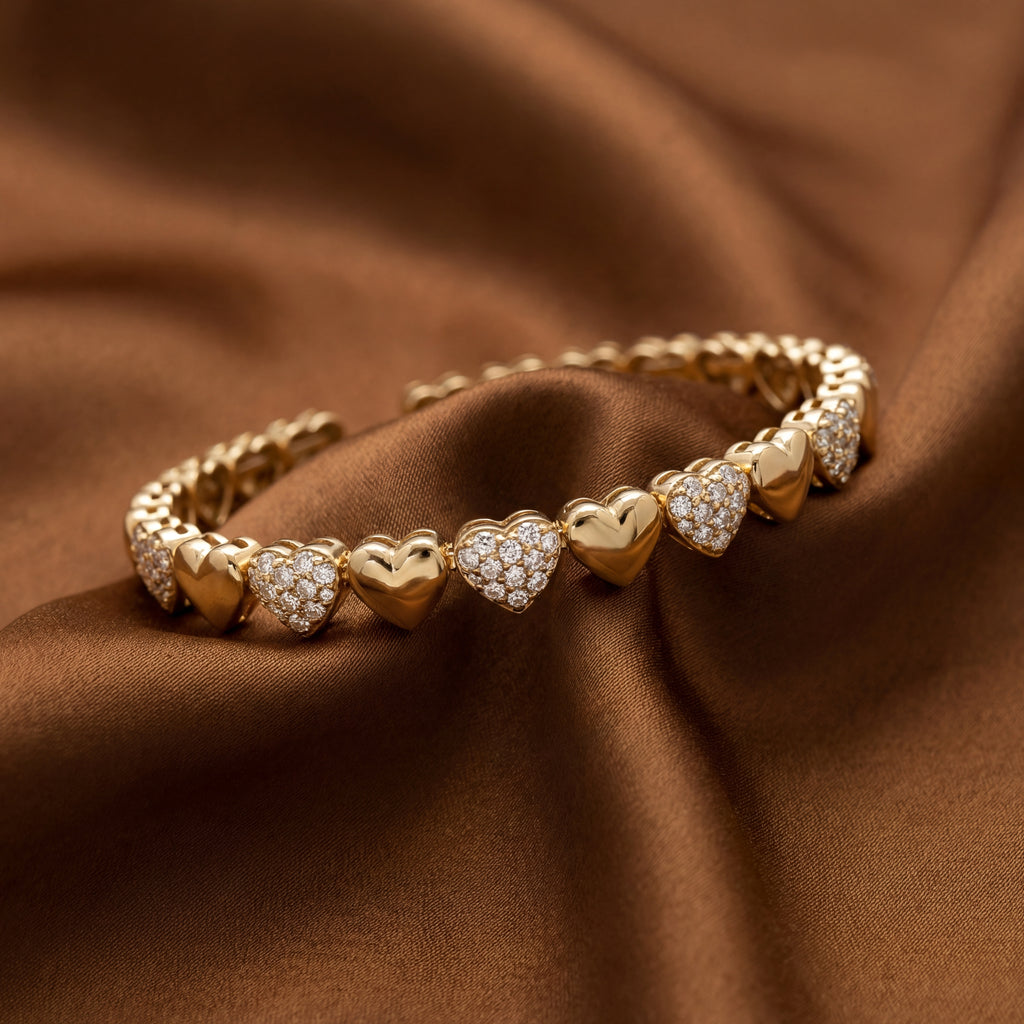 Gold Heart Diamond Bangle
