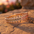 18K Rose Gold Multi-Sapphire and Diamond Crown Bangle