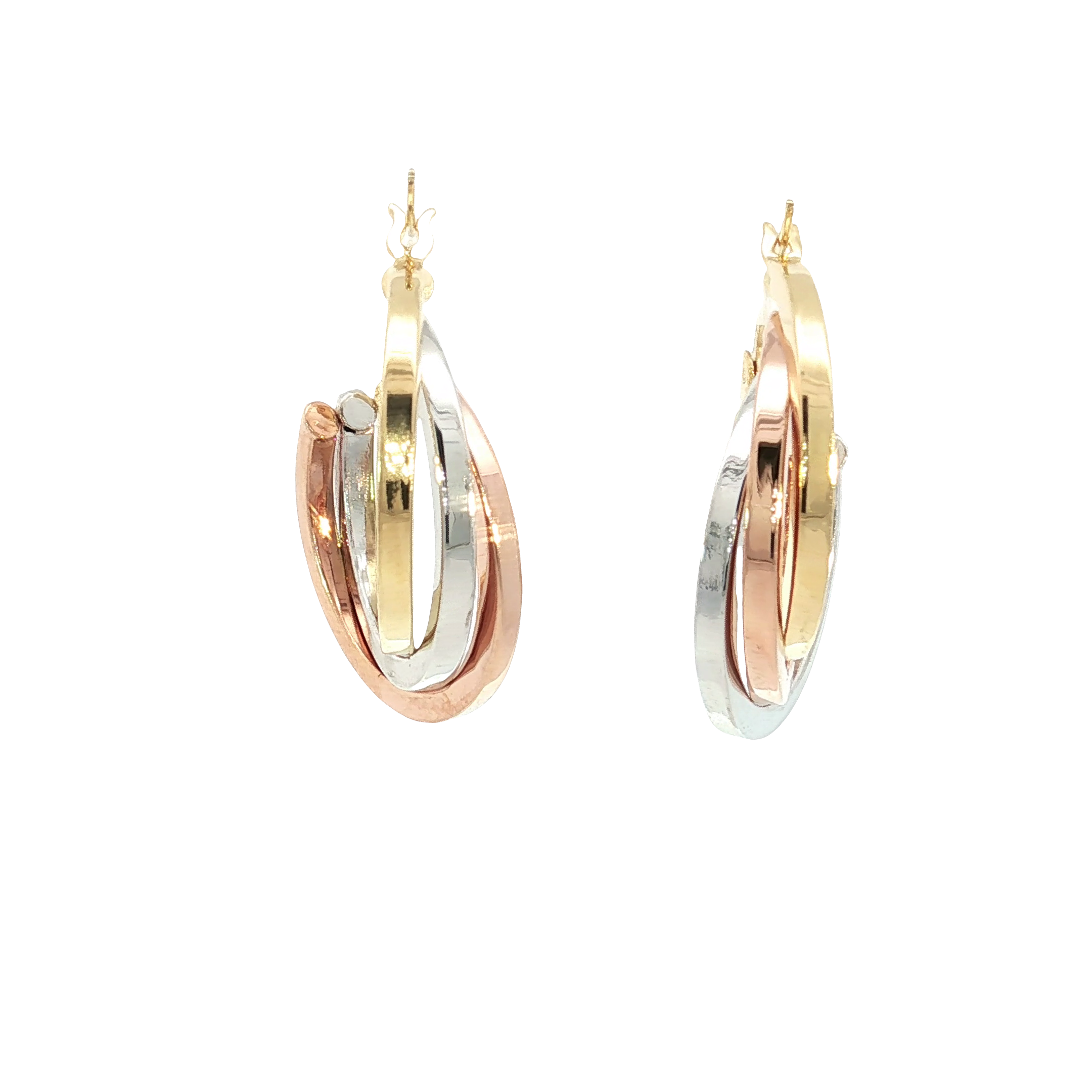 Interlocking Tri-Color Gold Triple Hoop Earrings