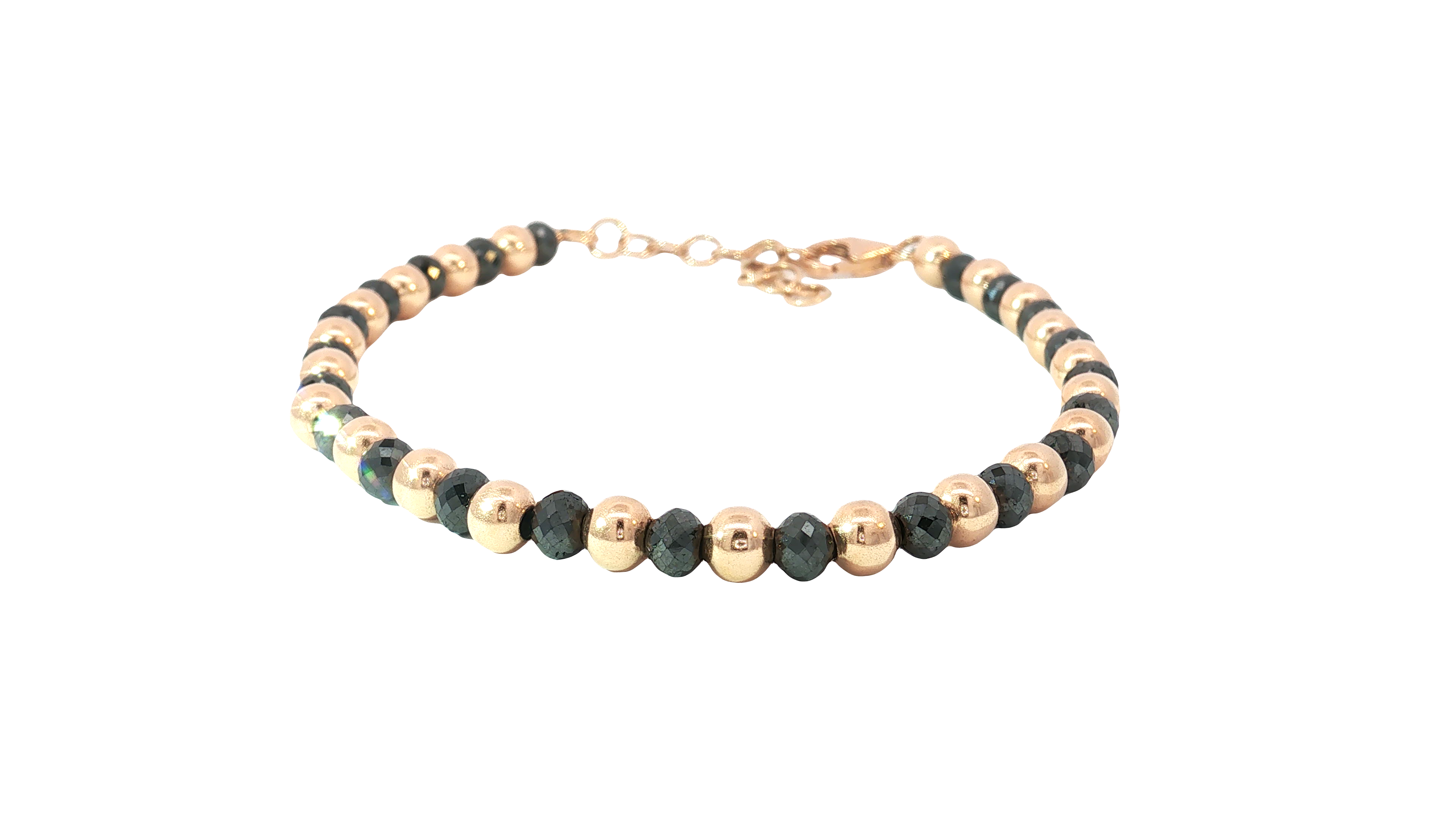 Faceted Black Diamonds and 18K Rose Gold Beaded Bracelet