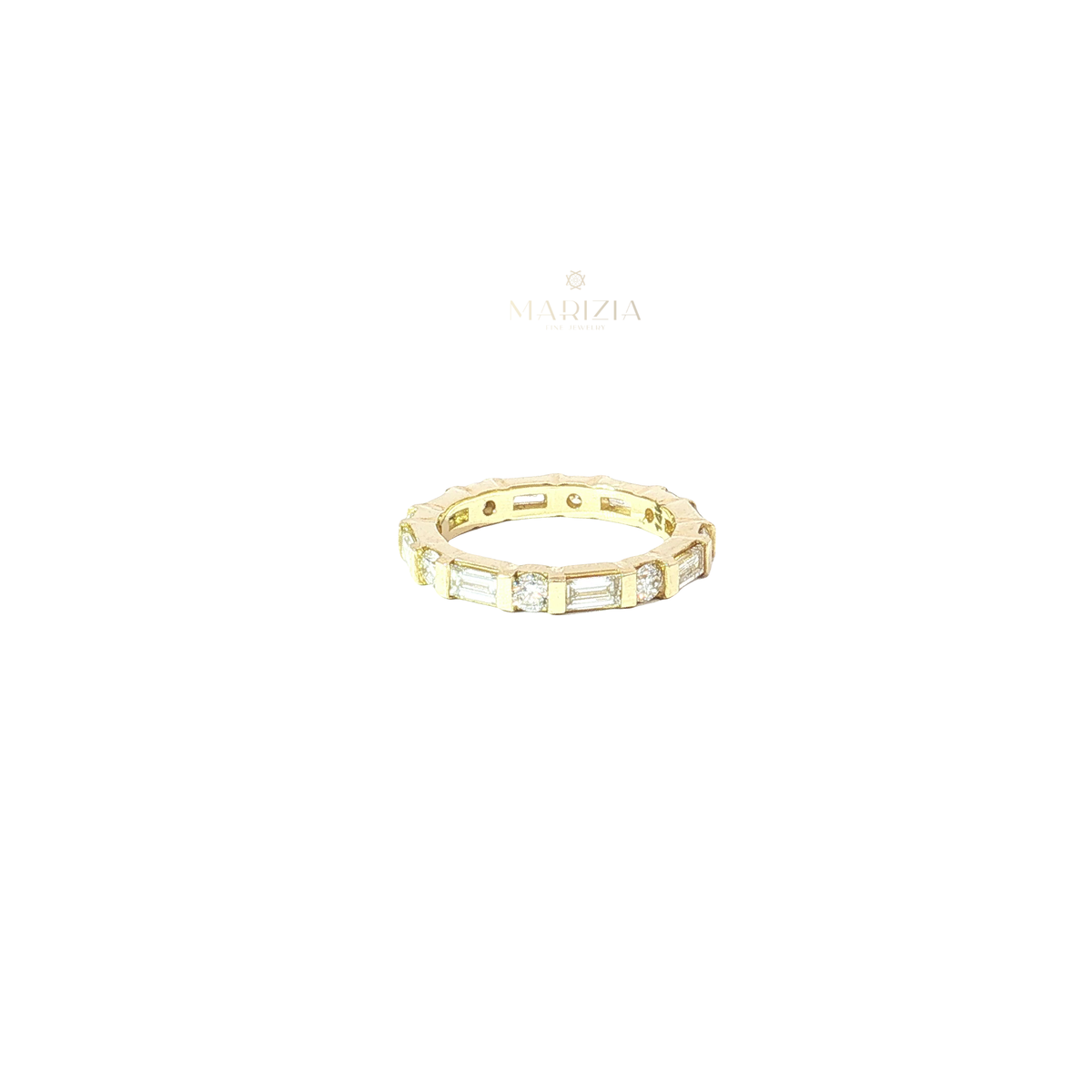 Alternating Round and Baguette Diamond Eternity Ring in Yellow Gold