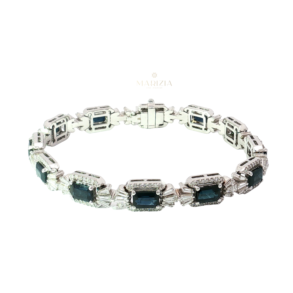 18K White Gold Deep Blue Sapphire Halo Link Convertible Necklace/Bracelet