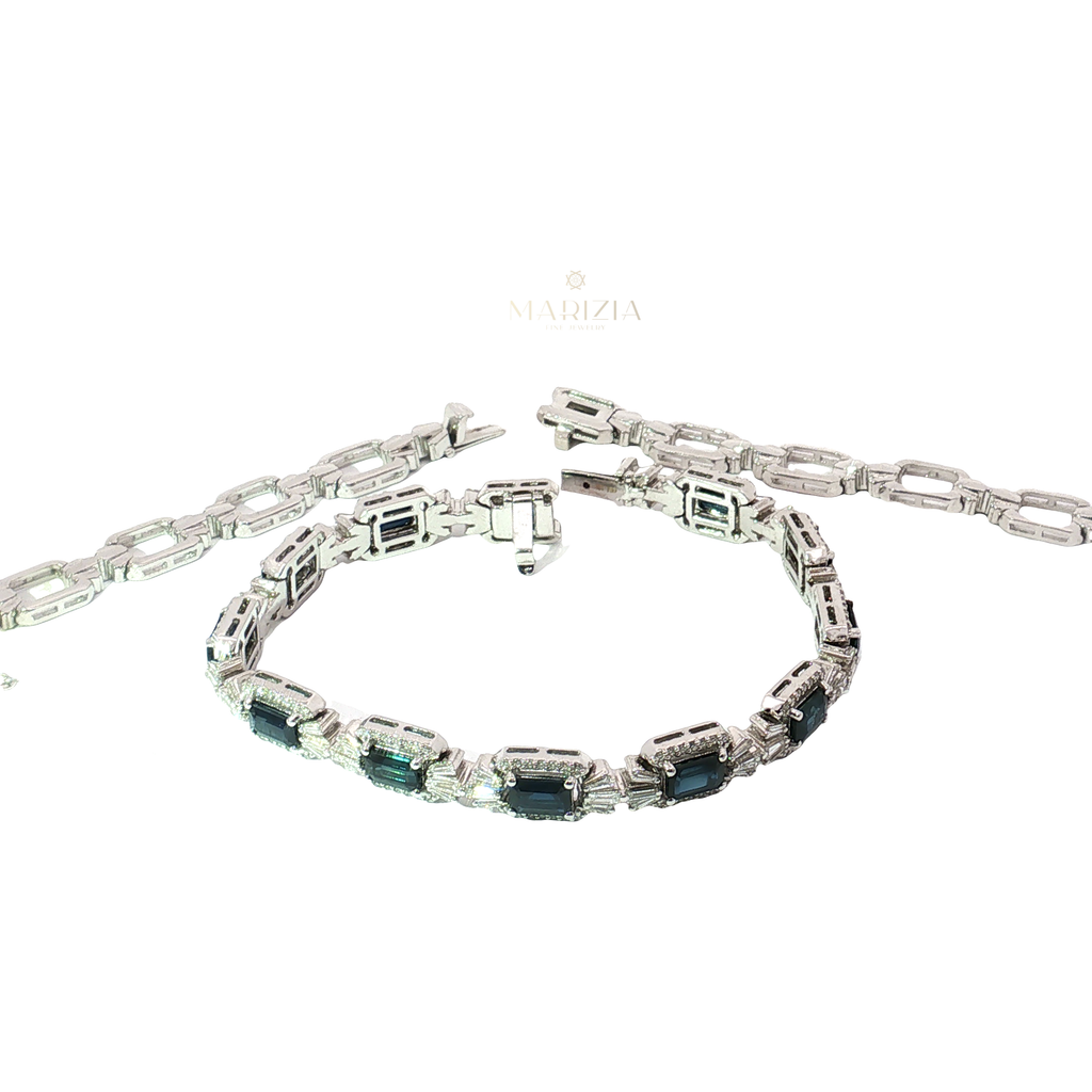 18K White Gold Deep Blue Sapphire Halo Link Convertible Necklace/Bracelet