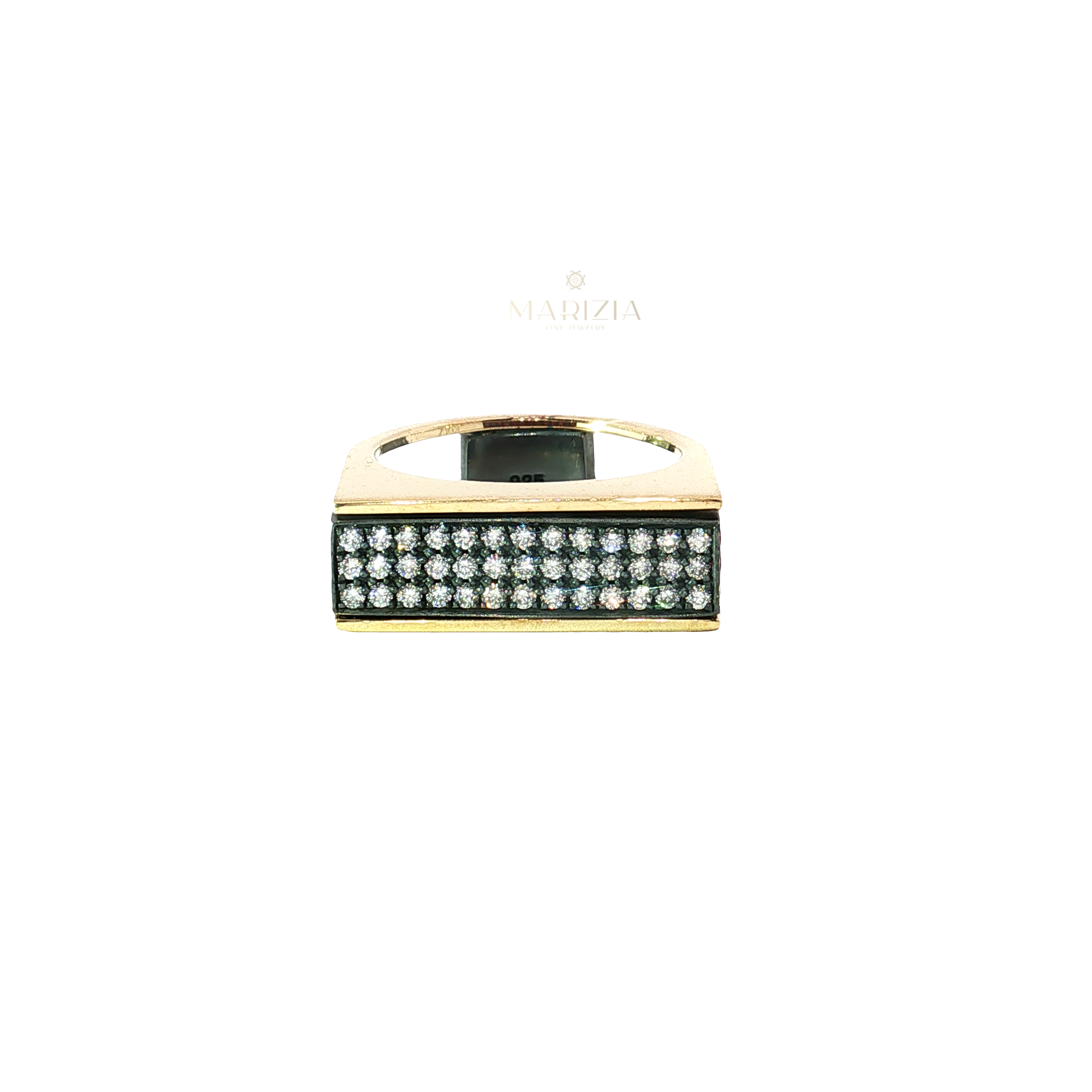 Yellow Gold Rectangular Flip Ring with Pave Diamonds and Ruby