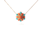 Floral Coral Starburst Charm Necklace in Rose Gold