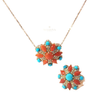 Floral Coral Starburst Charm Necklace in Rose Gold