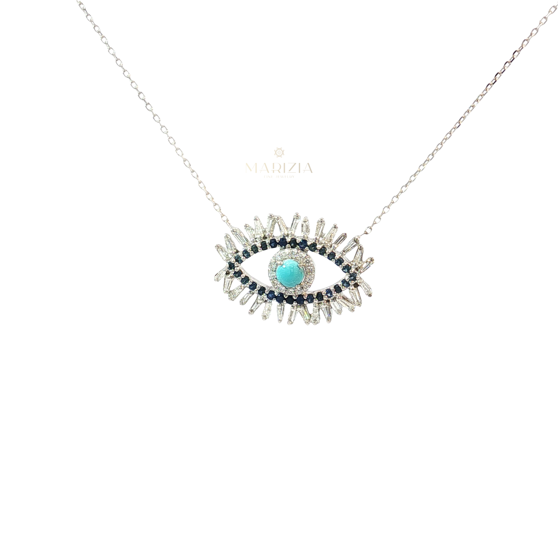 18K White Gold Turquoise Evil Eye Necklace