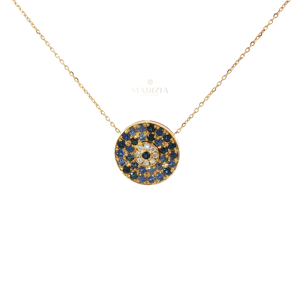 18K Yellow Gold Blue Sapphire Healing Aura Necklace