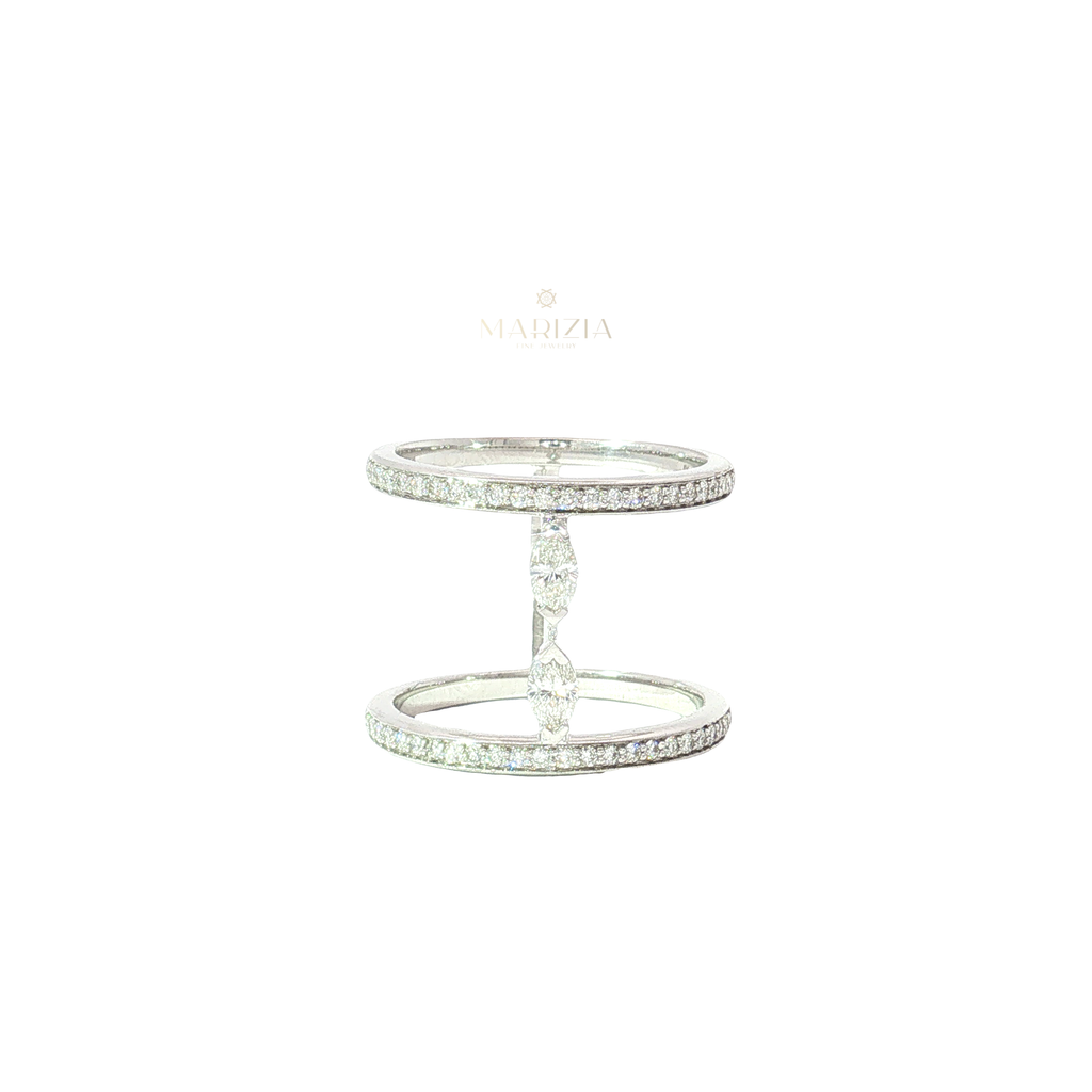 White Gold Open Double Band Marquise Diamond Ring
