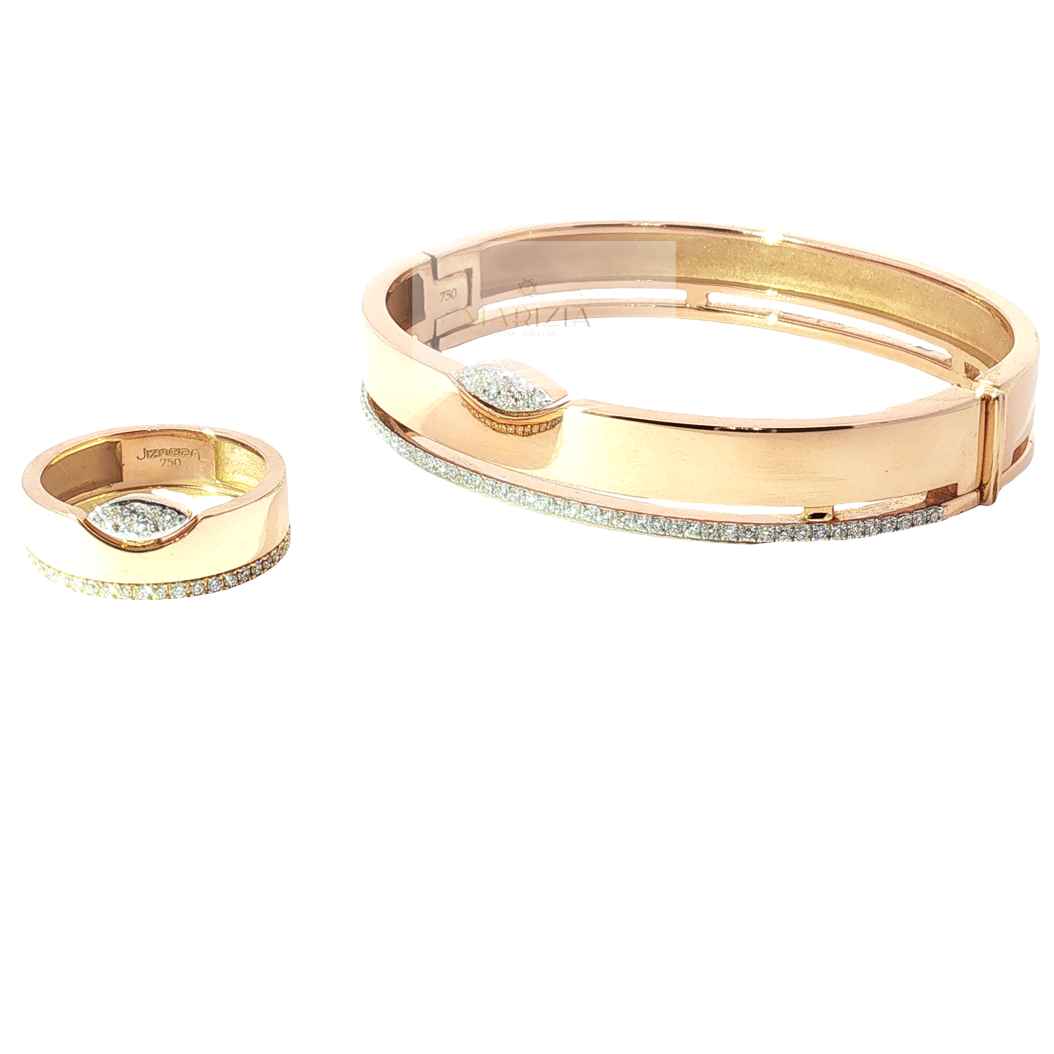 18K Rose Gold Diamond Bangle with Marquise Pavé Accent