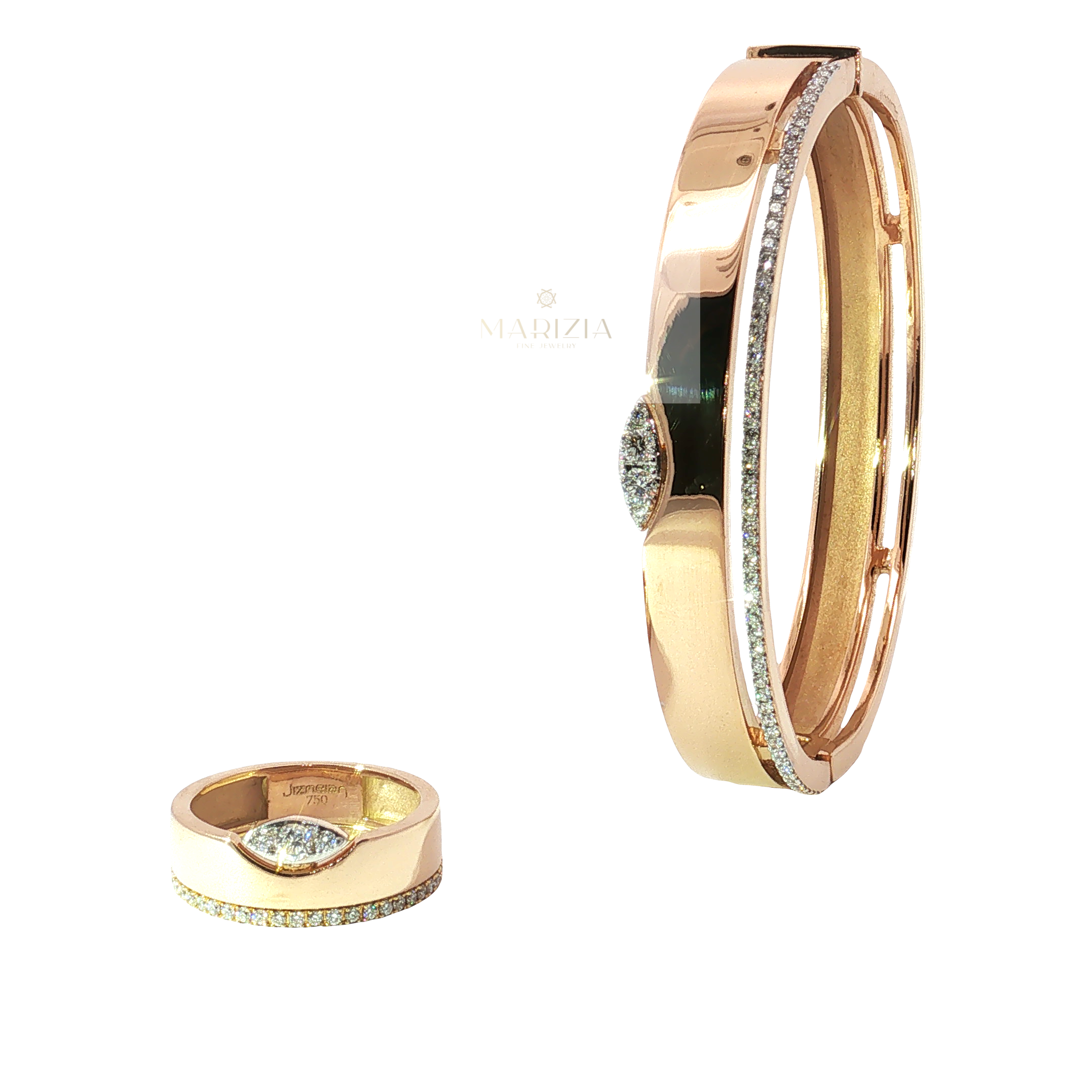 18K Rose Gold Diamond Bangle with Marquise Pavé Accent