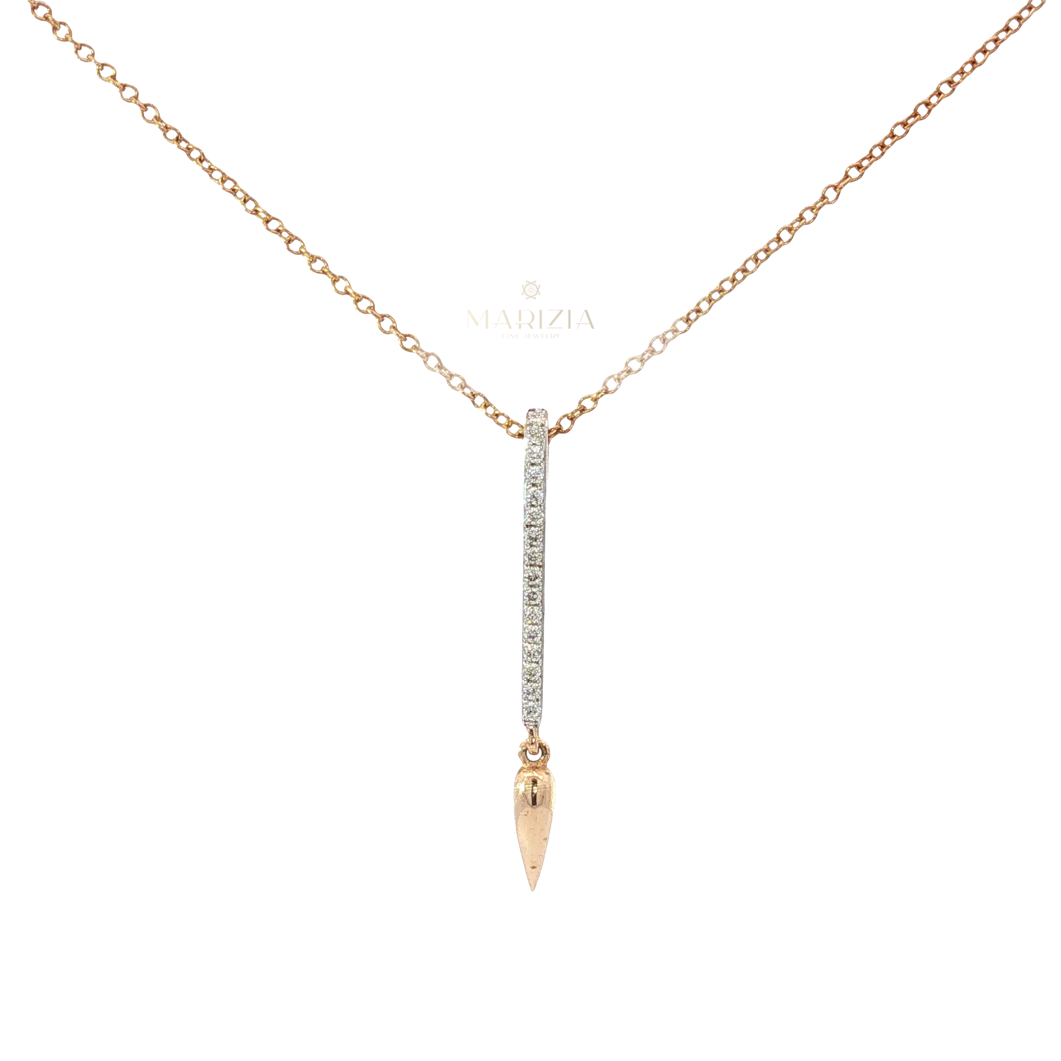 Diamond Bar and Teardrop Pendant Necklace in 18K Rose Gold