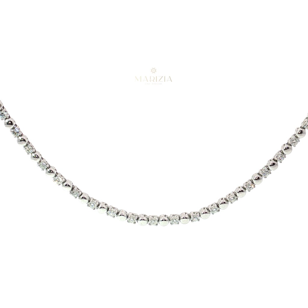Alternating Diamond and Bead Necklace in White Gold