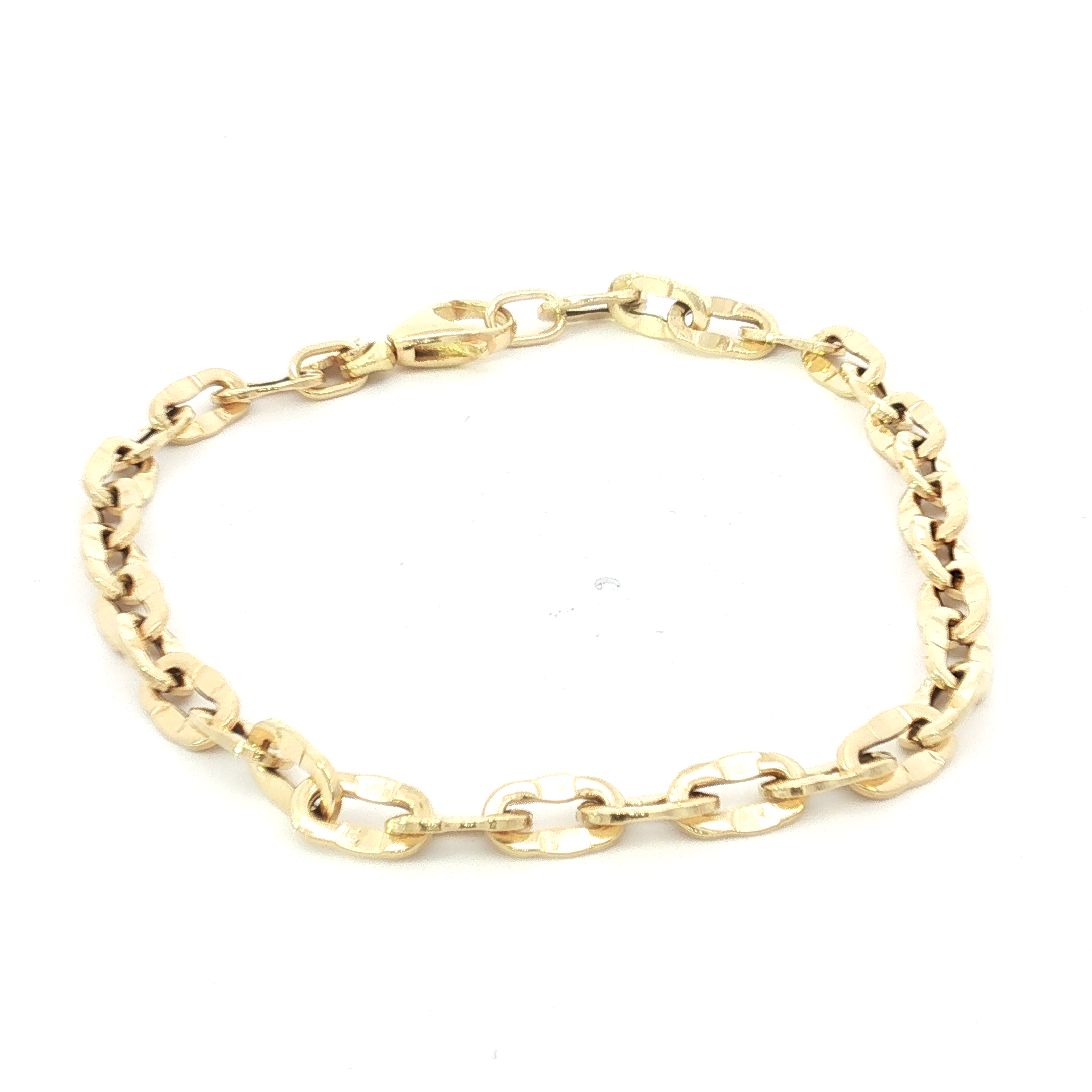 Yellow Gold Textured Elongated Link Chain Bracelet