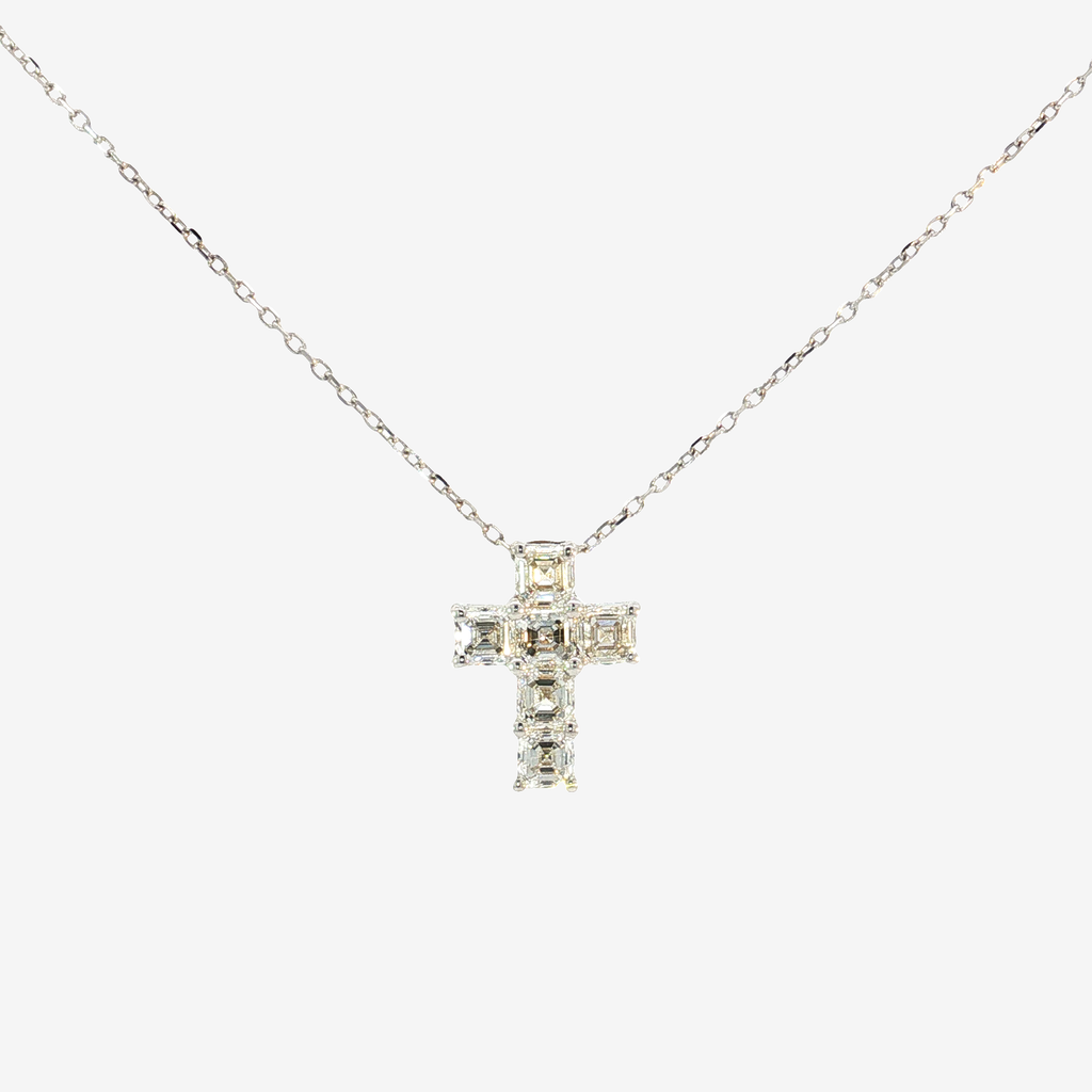 Diamond Cross Pendant Necklace in 18K White Gold