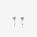 18K Diamond Pave Heart Chain Dangle Earrings in White Gold