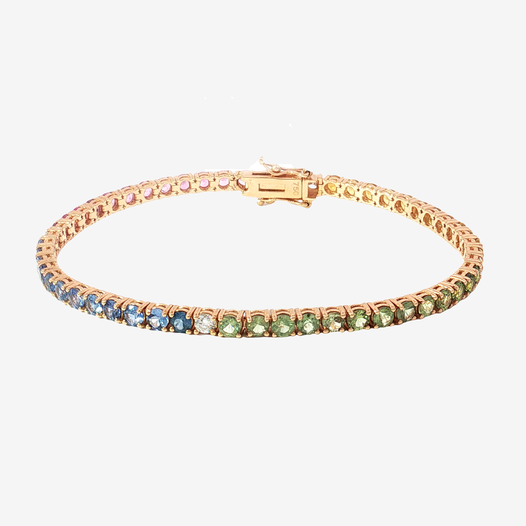 Multi-Color Sapphire Gradient Tennis Bracelet in 18K Rose Gold