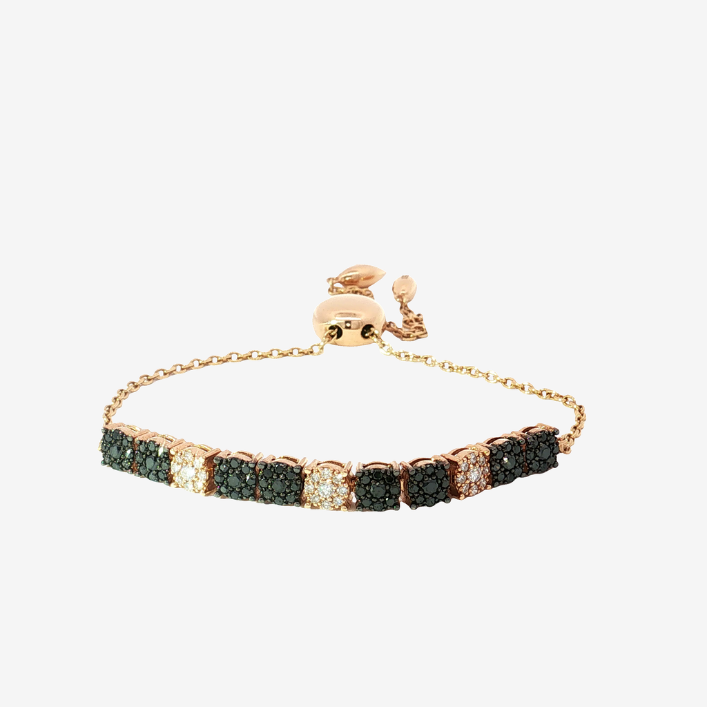 18K Rose Gold Black And White  Diamond Chain Bracelet