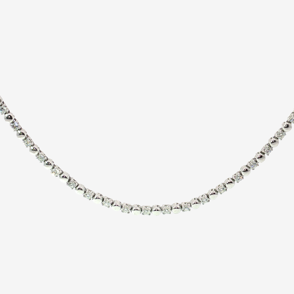 Alternating Diamond and Bead Necklace in White Gold