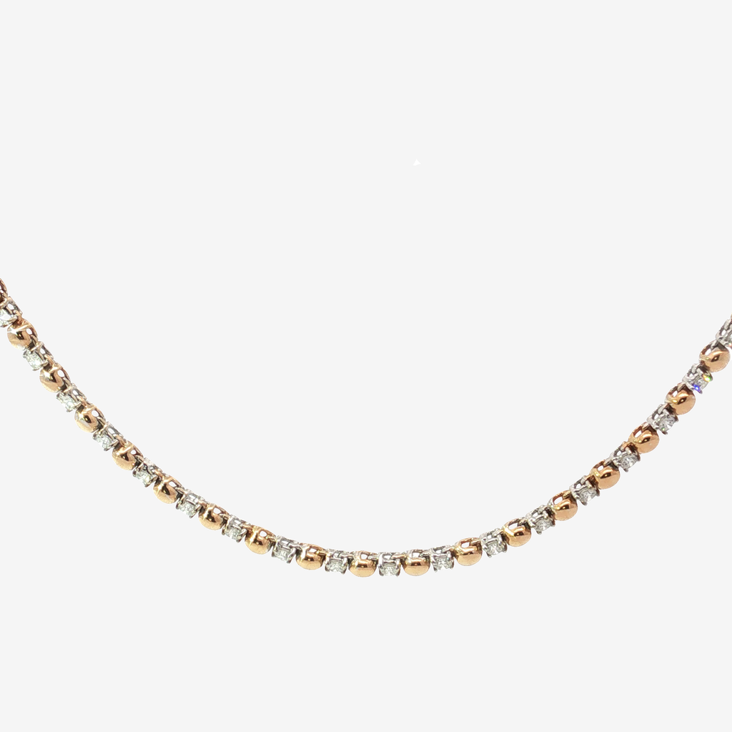 Alternating Diamond and 18K Rose Gold Bead Tennis Necklace