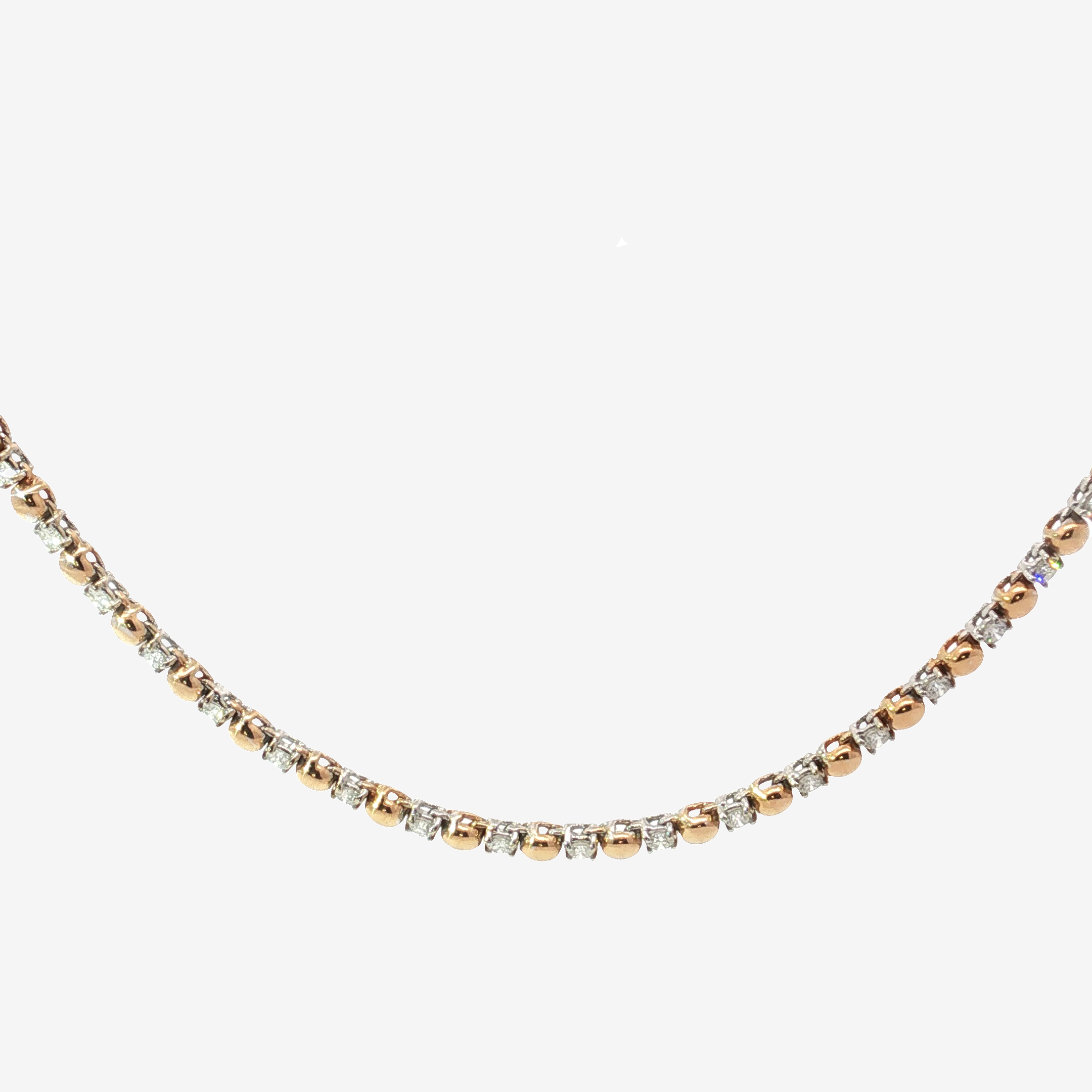 Alternating Diamond and 18K Rose Gold Bead Tennis Necklace