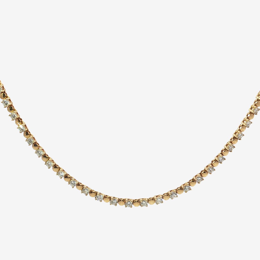 Alternating Diamond and 18K Yellow Gold Bead Necklace
