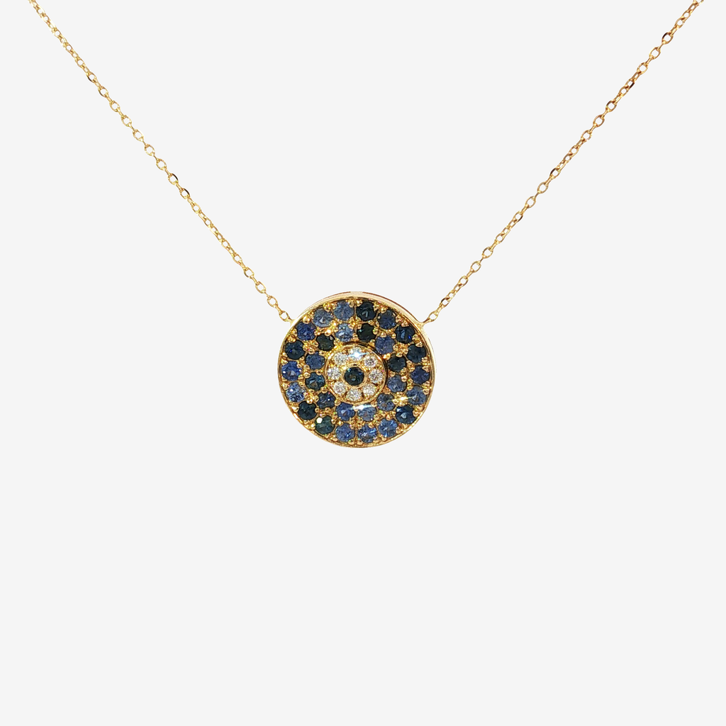18K Yellow Gold Blue Sapphire Healing Aura Necklace