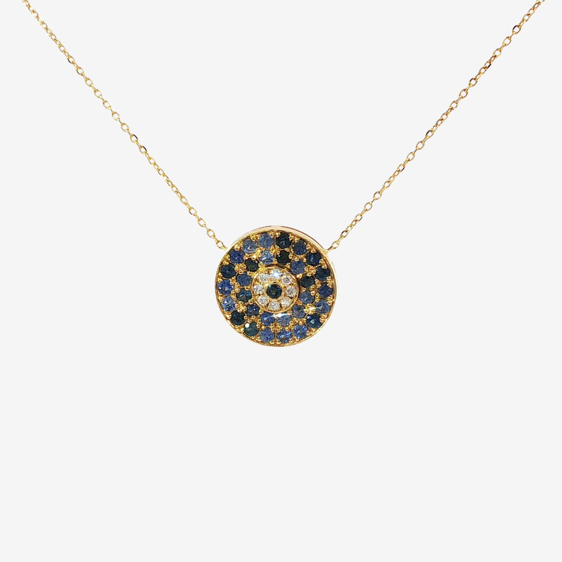 18K Yellow Gold Blue Sapphire Healing Aura Necklace