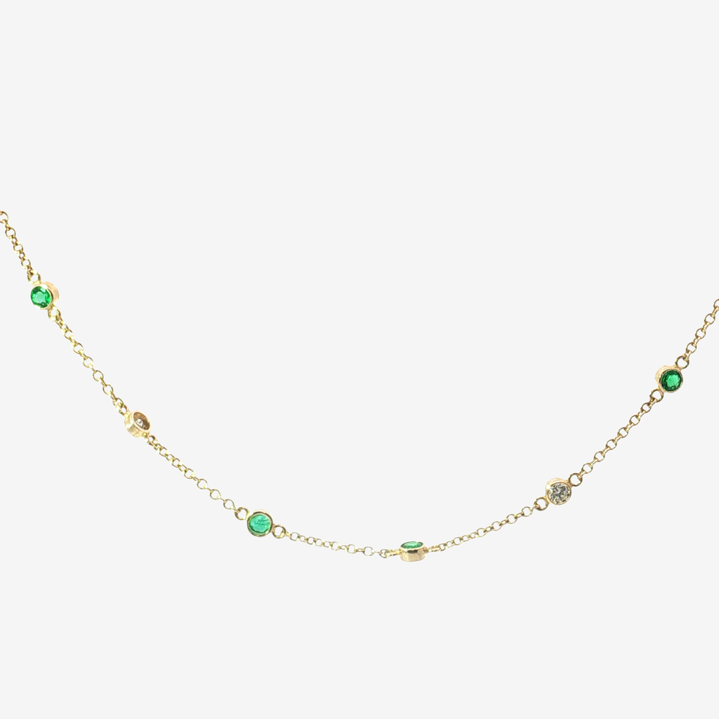 14K Yellow Gold Bezel-Set Emerald Station Chain Necklace