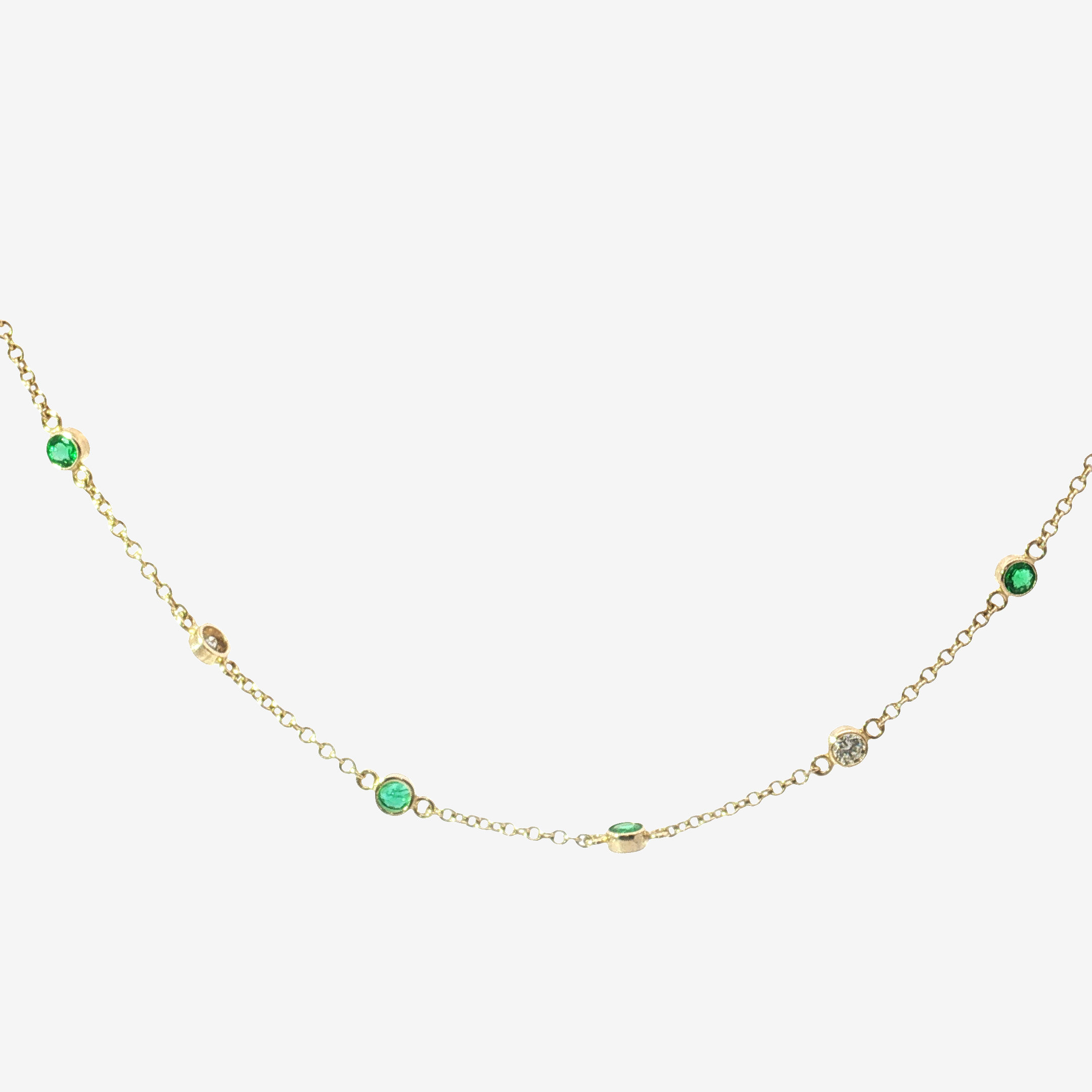 14K Yellow Gold Bezel-Set Emerald Station Chain Necklace