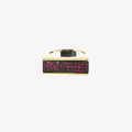 Yellow Gold Rectangular Flip Ring with Pave Diamonds and Ruby