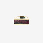 Yellow Gold Rectangular Flip Ring with Pave Diamonds and Ruby