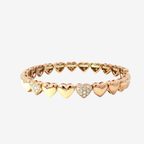 Diamond and 18K Rose Gold Heart Motif Open Bangle