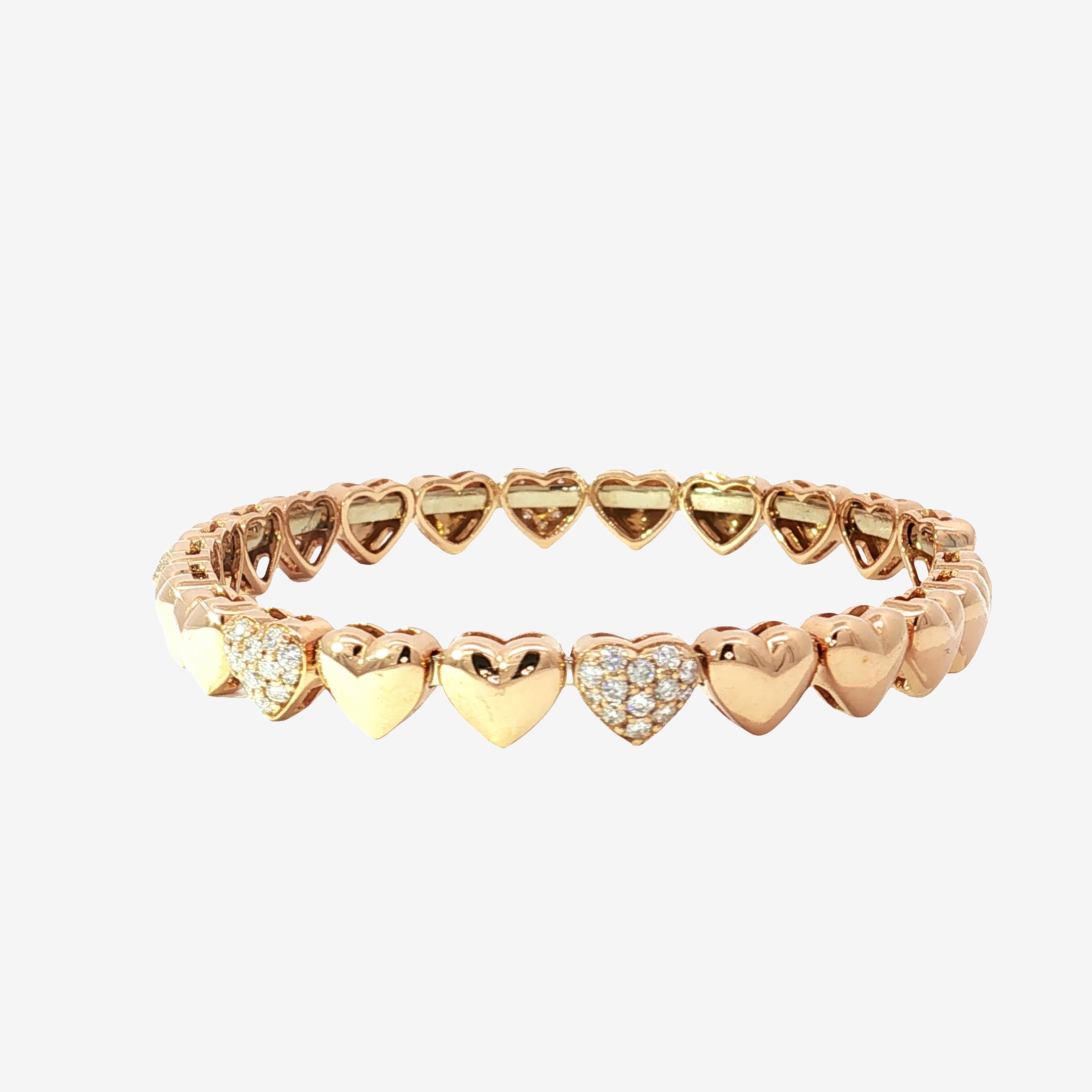 Diamond and 18K Rose Gold Heart Motif Open Bangle