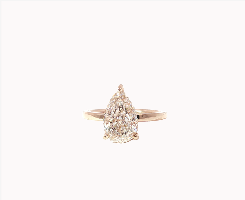 3 CT Pear Shape Pink Color Lab Diamond Ring in 14K Rose Gold