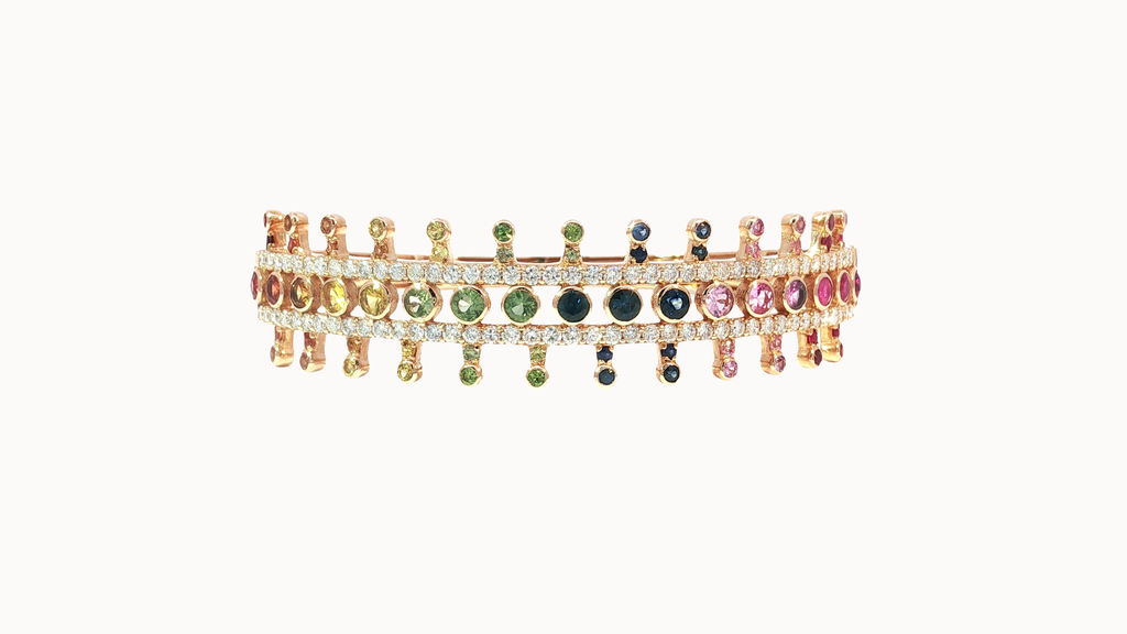 18K Rose Gold Multi-Sapphire and Diamond Crown Bangle