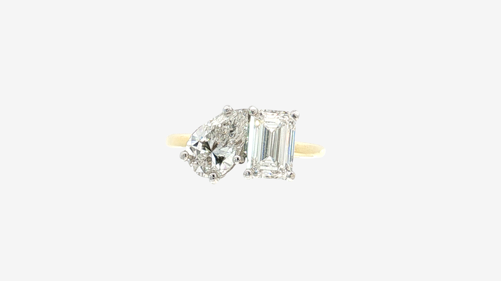 Toi Et Moi Pear and Emerald Cut Lab Diamond Ring in 14K Yellow Gold