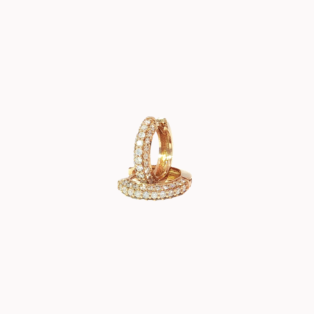 Triple-Row Diamond Hoop Earrings 18K Rose Gold