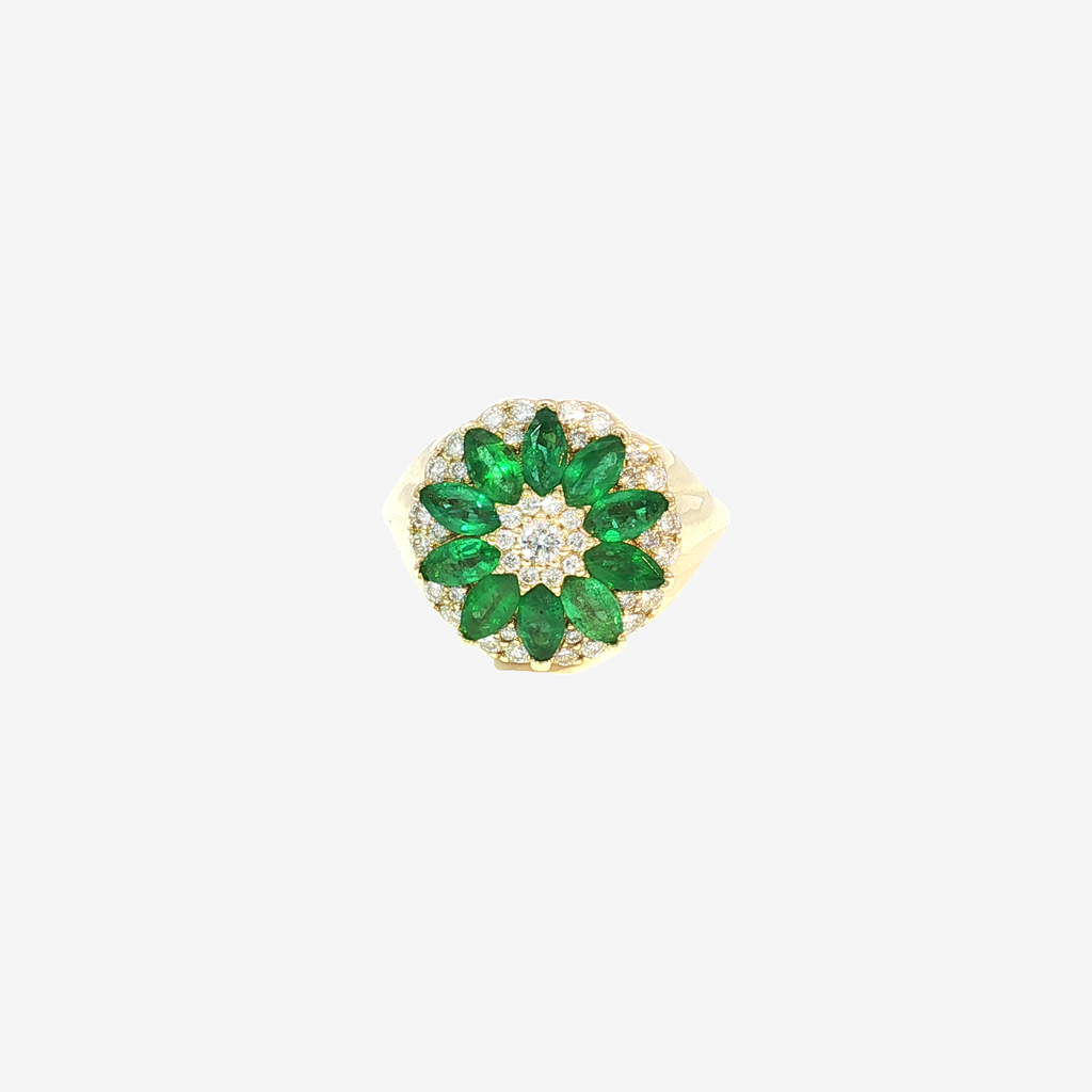 Emerald and Diamond Flower Ring