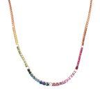 18K Rose Gold Diamond and Rainbow Sapphire Gold Necklace
