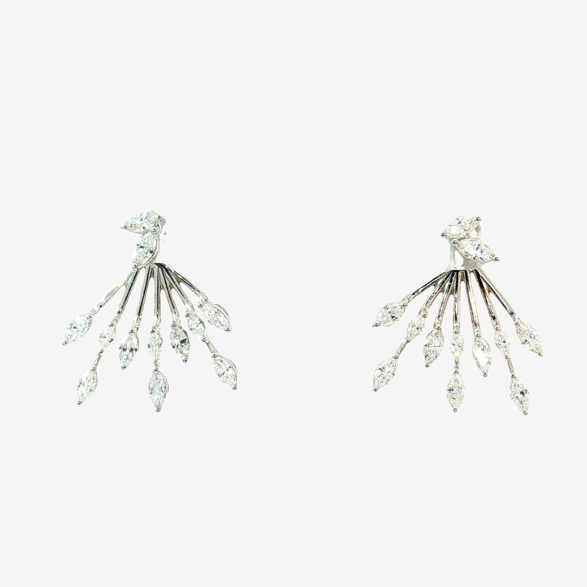 Marquise Diamond Radial Fan Dangle Earrings in White Gold
