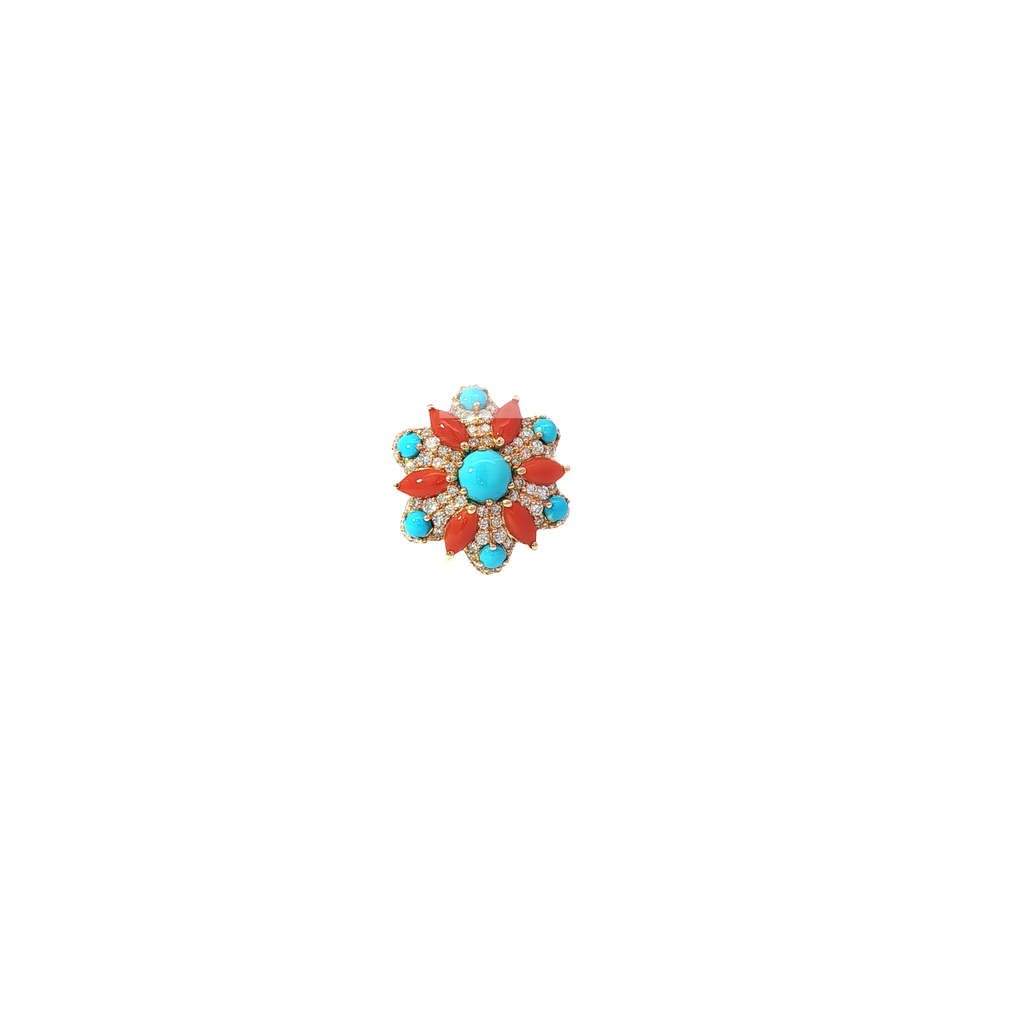 Yellow Gold Floral Turquoise Cocktail Ring