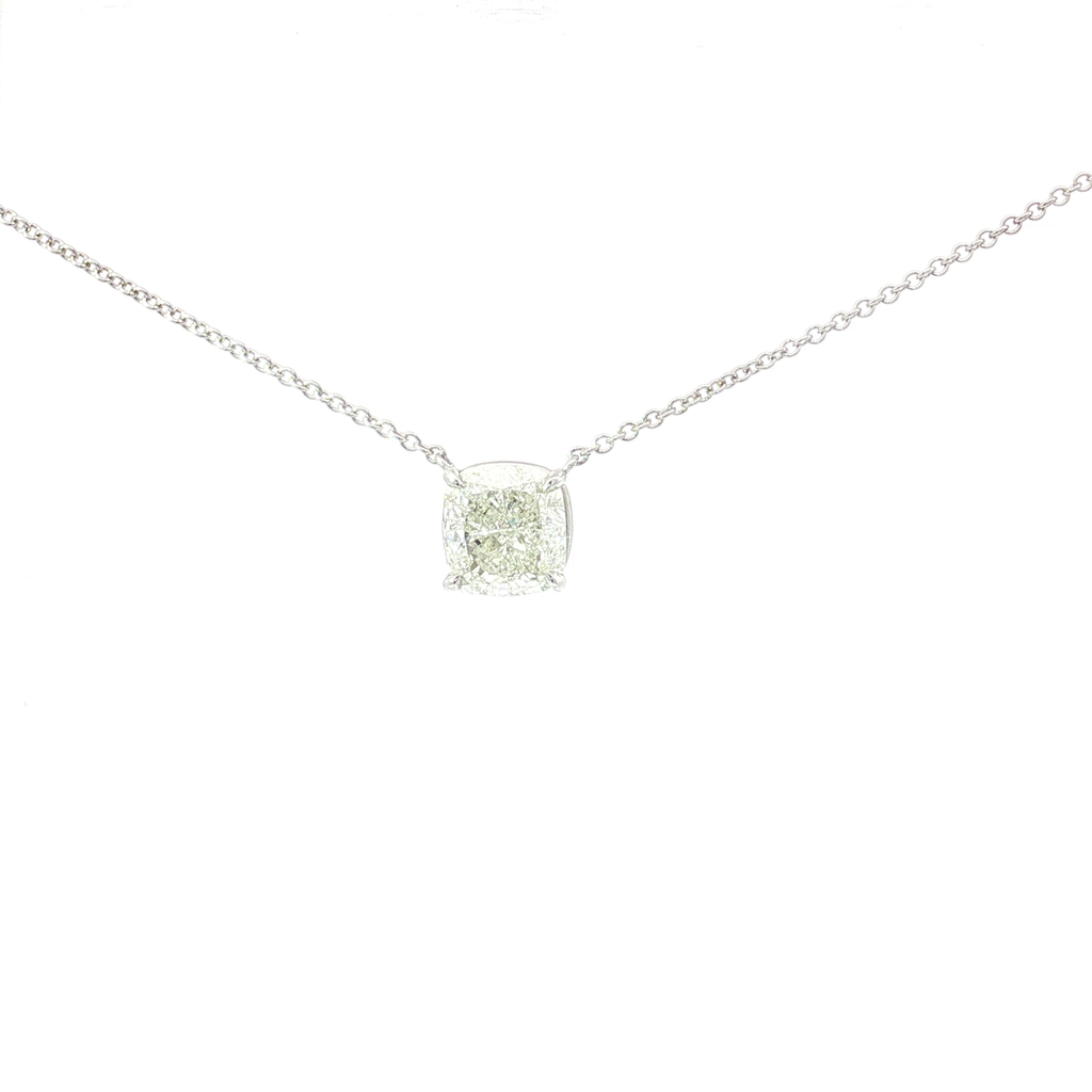 5 CT Lab Diamond Cushion Solitaire Pendant Necklace in 14K White Gold