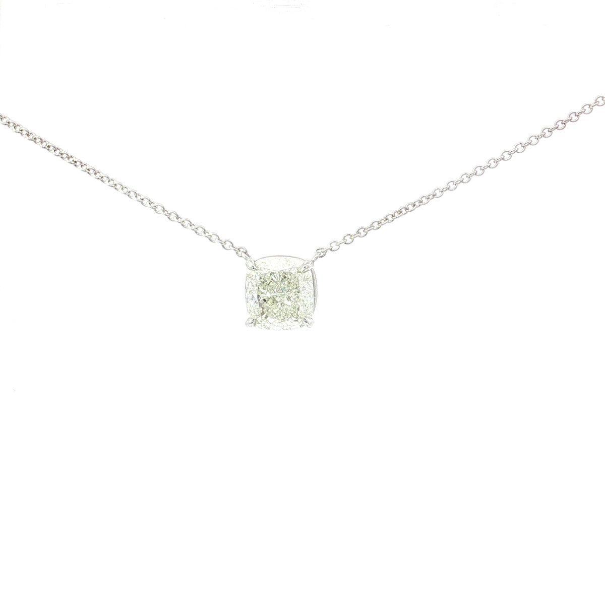 5 CT Lab Diamond Cushion Solitaire Pendant Necklace in 14K White Gold