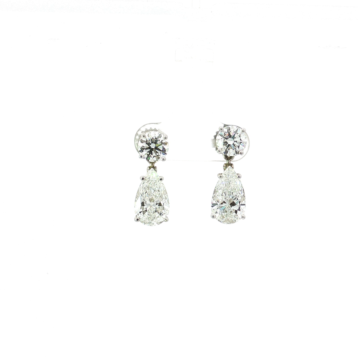 7 CTS Pear and Round Lab Diamond Drop Earrings in 14K White Gold