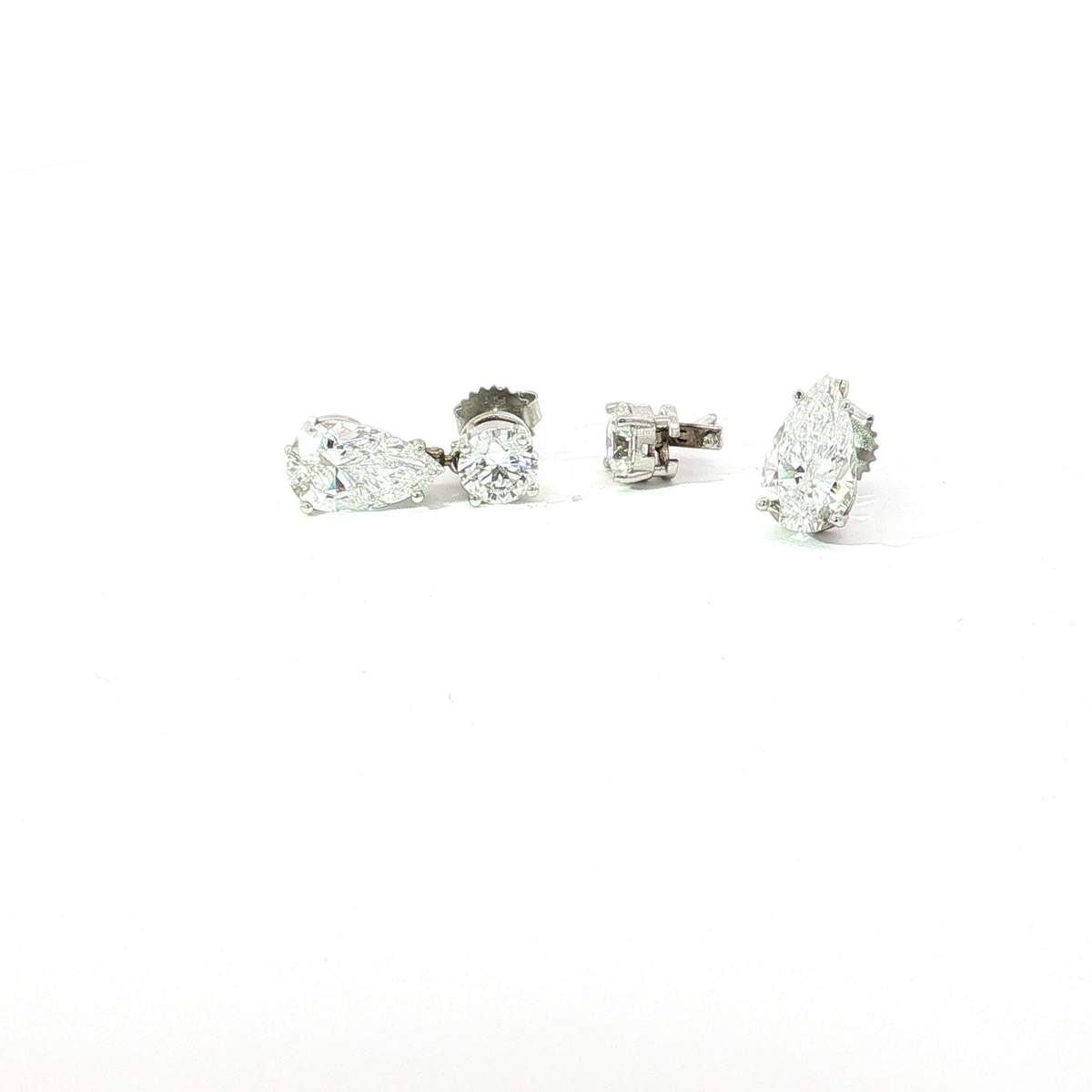 7 CTS Pear and Round Lab Diamond Drop Earrings in 14K White Gold