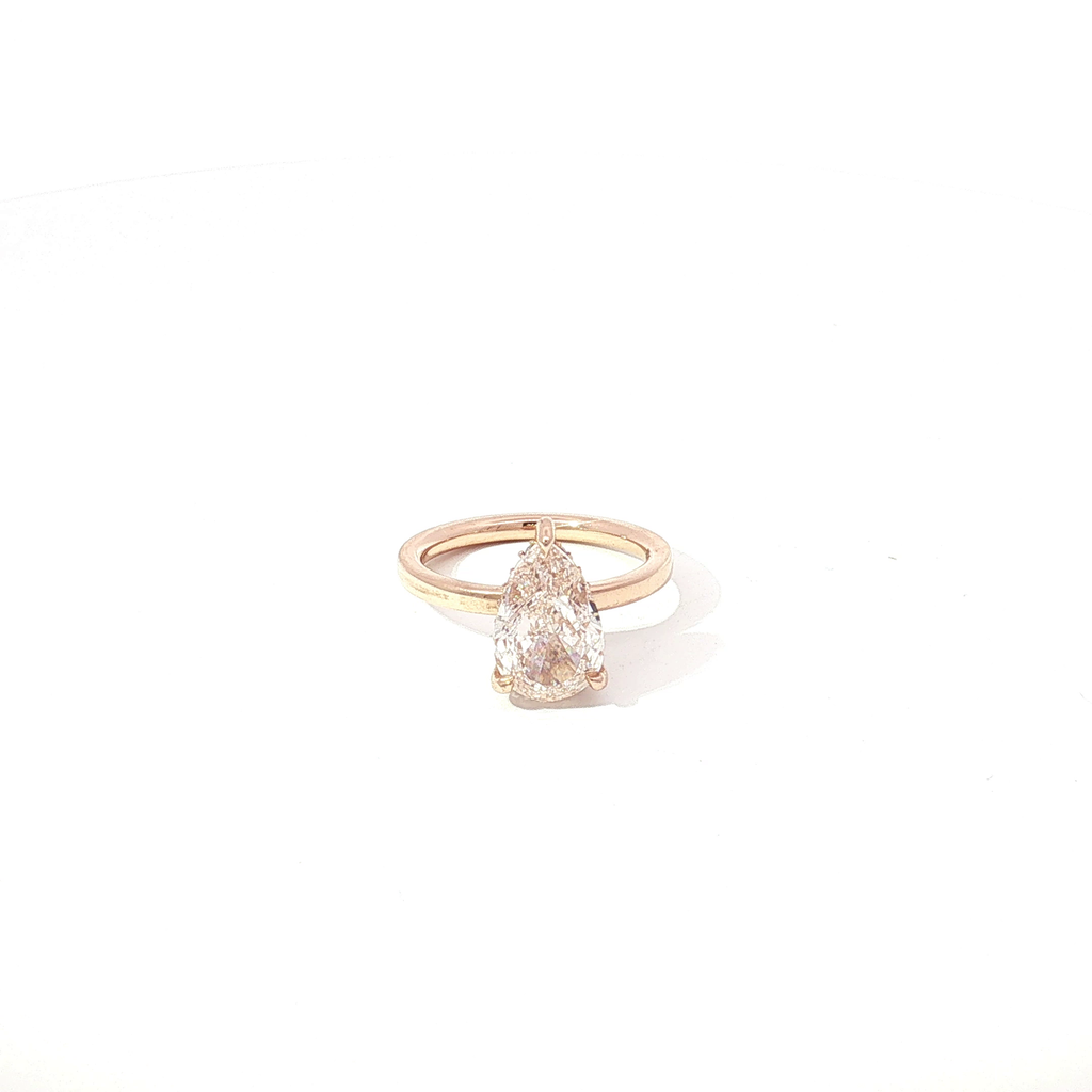 3 CT Pear Shape Pink Color Lab Diamond Ring in 14K Rose Gold