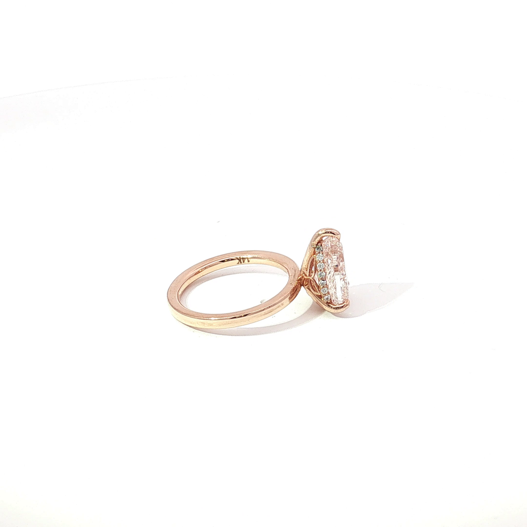 3 CT Pear Shape Pink Color Lab Diamond Ring in 14K Rose Gold